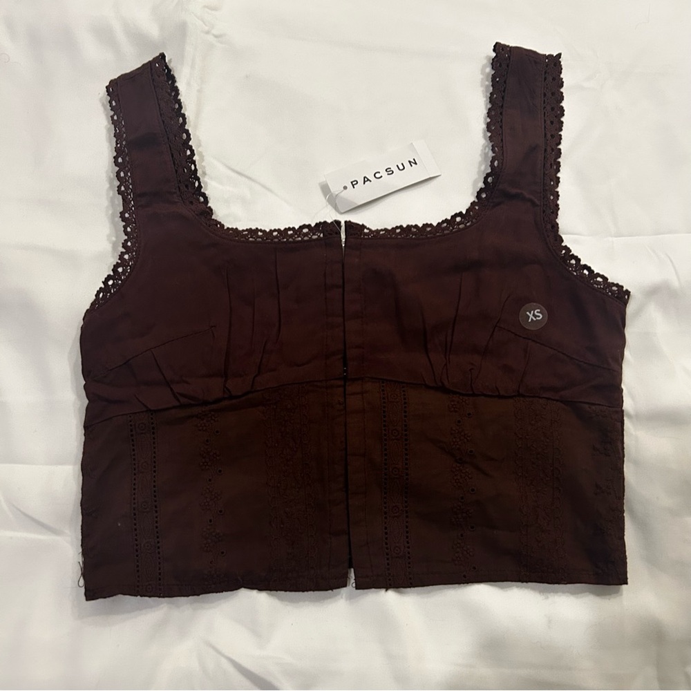 PacSun Women's Brown Lace Trim Top